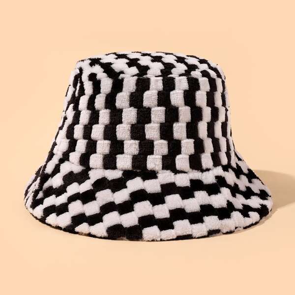 

Plaid Pattern Bucket Hat, Black and white