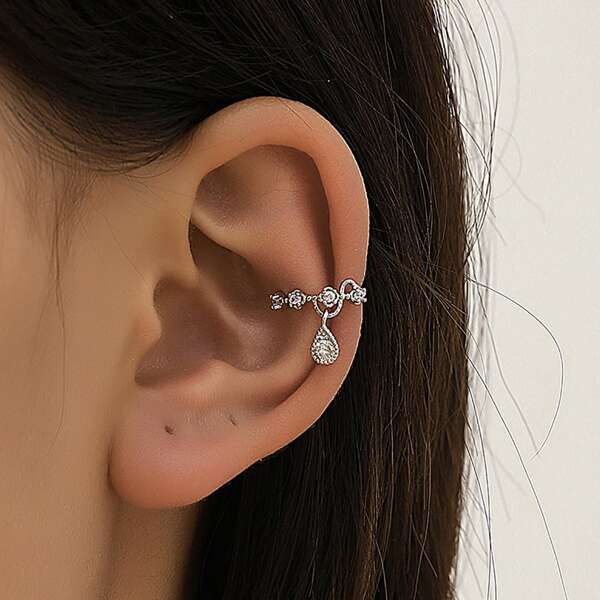

2pcs Water-drop Charm Ear Cuff, Silver