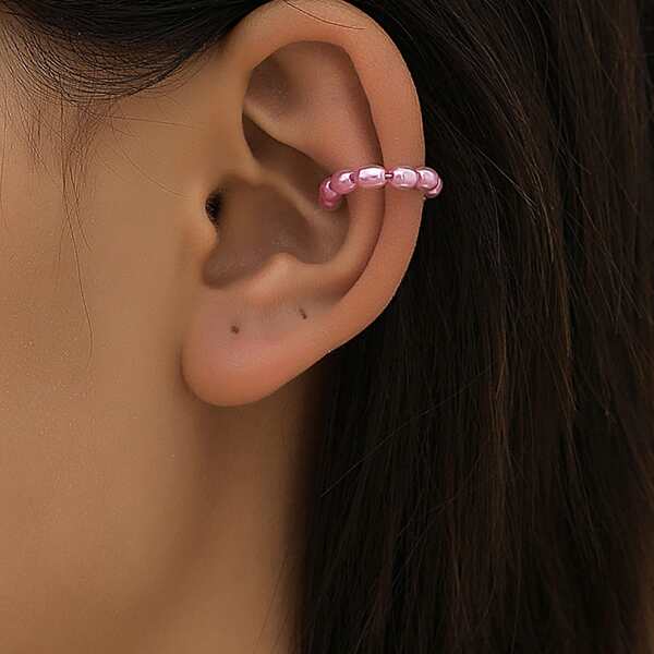 

2pcs Faux Pearl Beaded Ear Cuff, Pink
