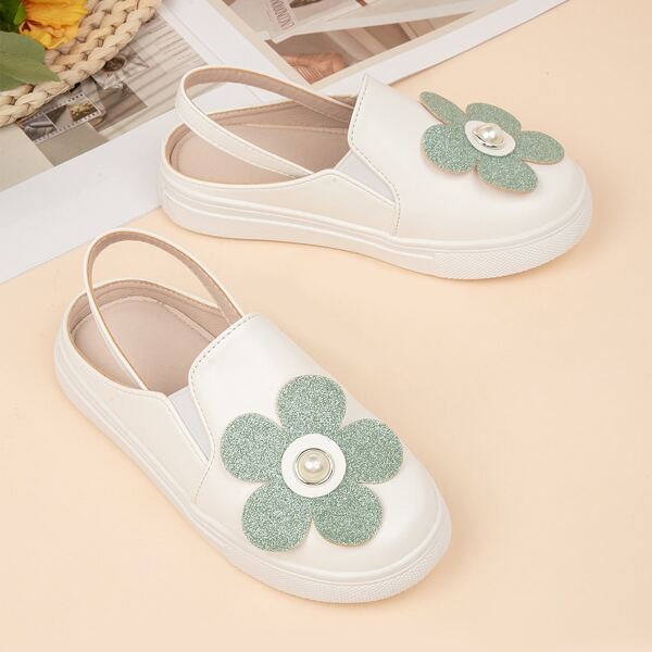 

Girls Floral Appliques Slingback Flats, White