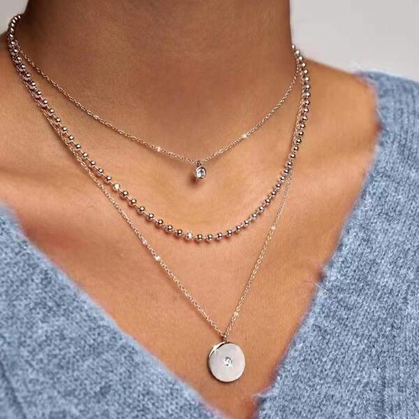 

Disc Charm Layered Necklace, Silver