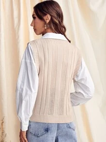 SHEIN Unity Cable Knit Sweater Vest Without Blouse - Apricot - View 2