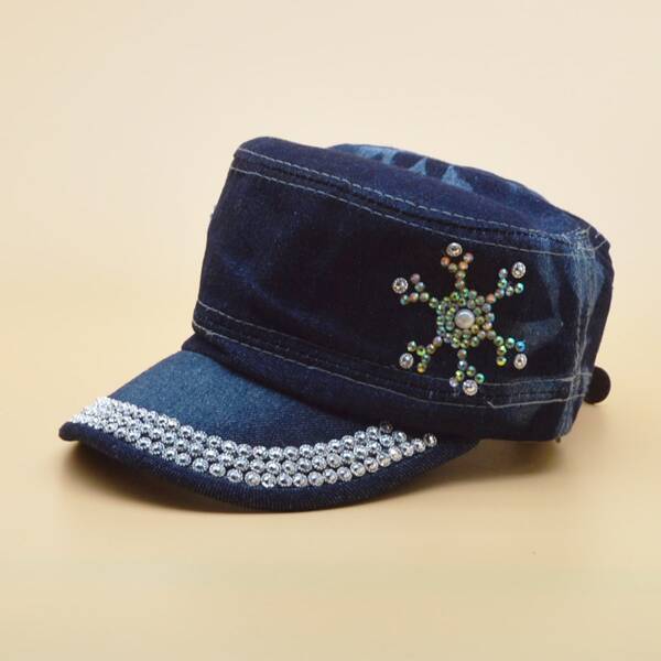 

Girls Rhinestone Decor Denim Hat, Blue