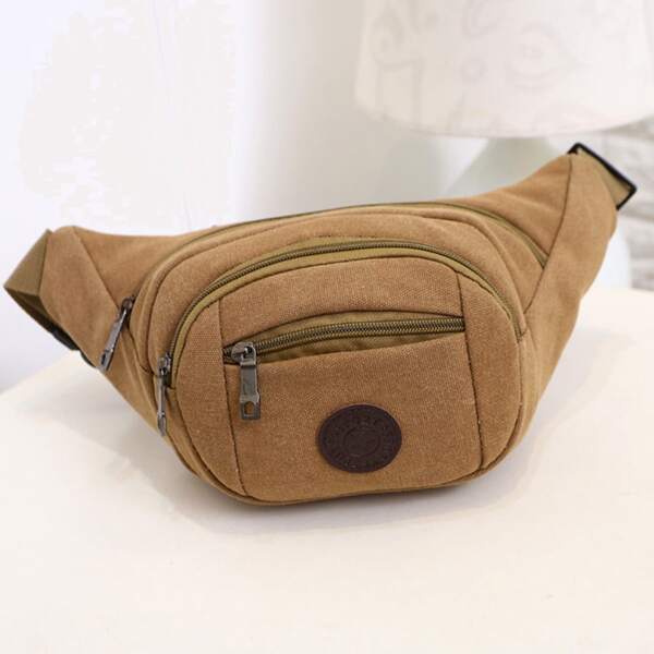 

Men Multiple Zipper Fanny Pack, Brown