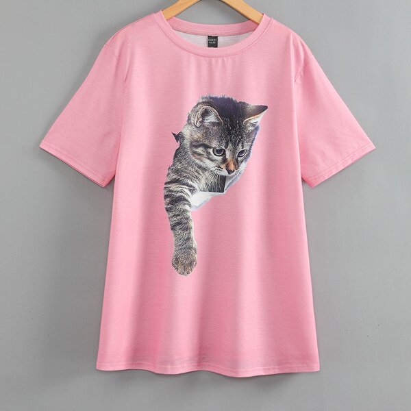 

Plus Cat Print Tee, Pink