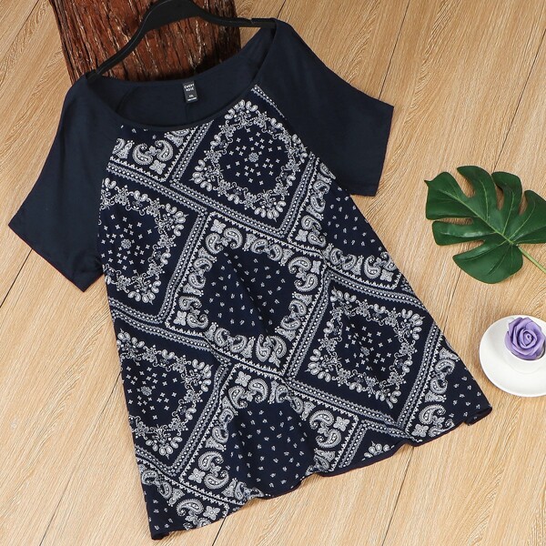 

Plus Paisley Print Raglan Sleeve Blouse, Black