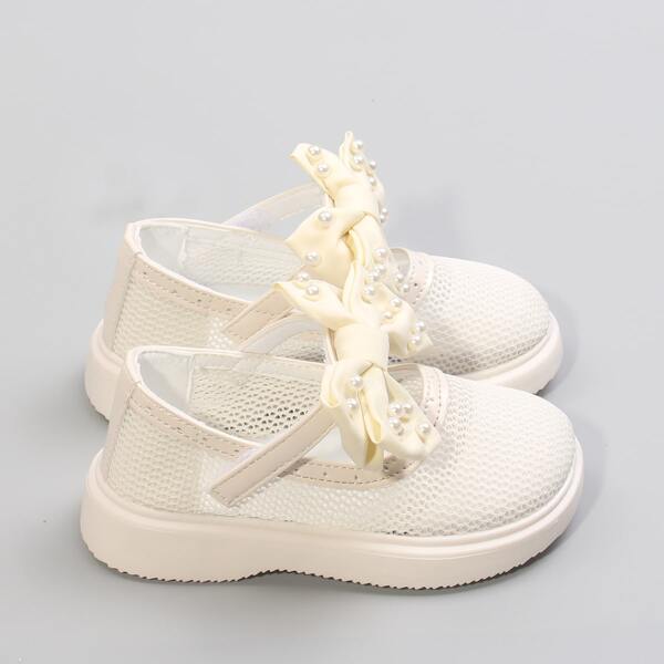 

Toddler Girls Bow Decor Velcro Strap Flats, Beige