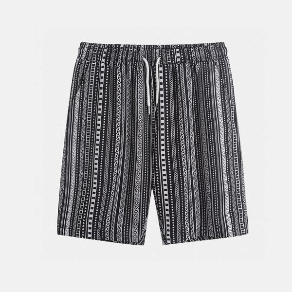 

Men Geo Print Drawstring Shorts, Black