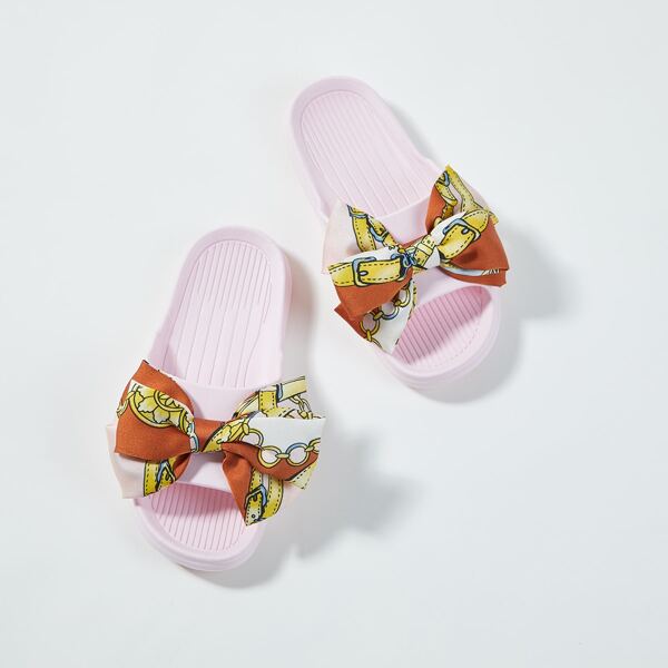 

Bow Decor Colorblock Slides, Pink