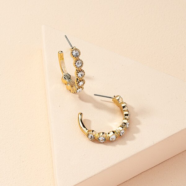 

Rhinestone Decor Open Hoop Earrings, Gold