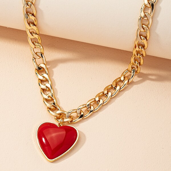 

Heart Charm Necklace, Red
