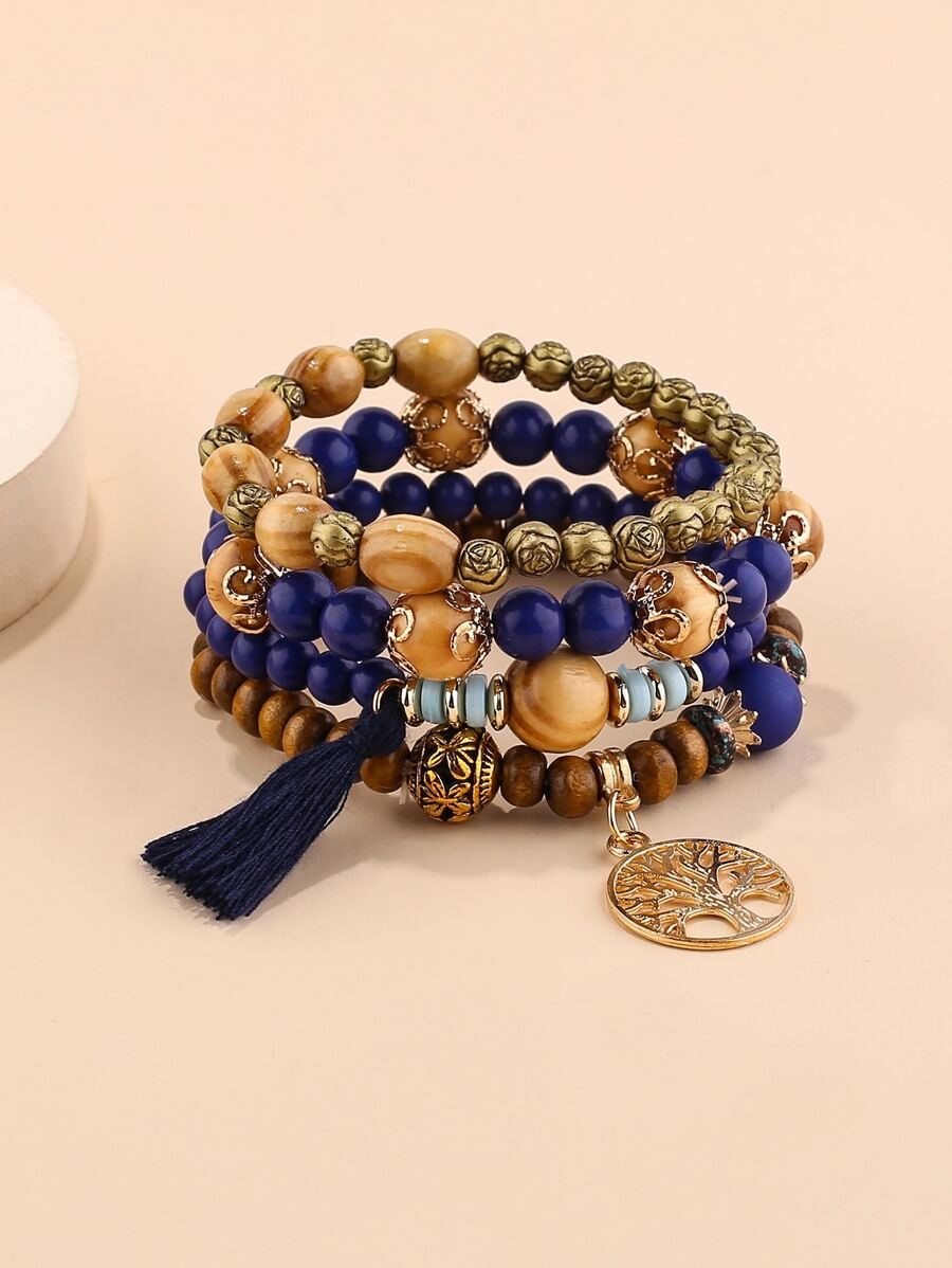 4入組串珠手鏈 - 寶藍色 - 查看 1