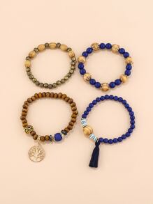 4入組串珠手鏈 - 寶藍色 - 查看 2