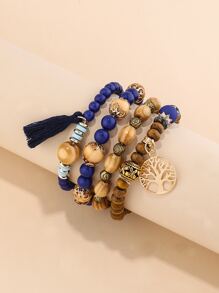 4入組串珠手鏈 - 寶藍色 - 查看 3