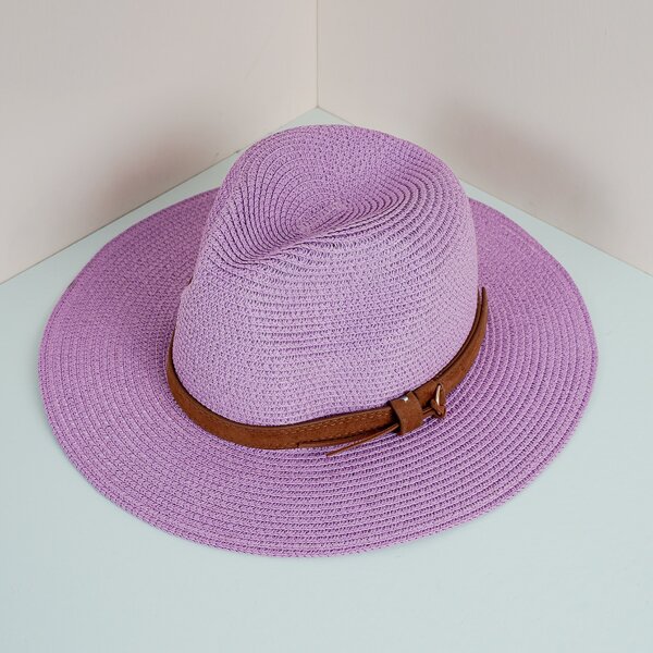 

Belt Decor Straw Hat, Purple