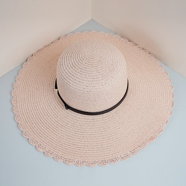 

Scallop Trim Straw Hat, Pink