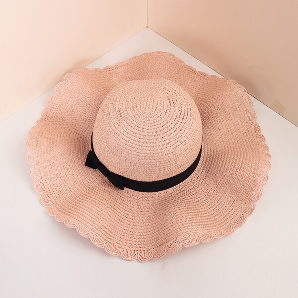 

Bow Decor Straw Hat, Dusty pink