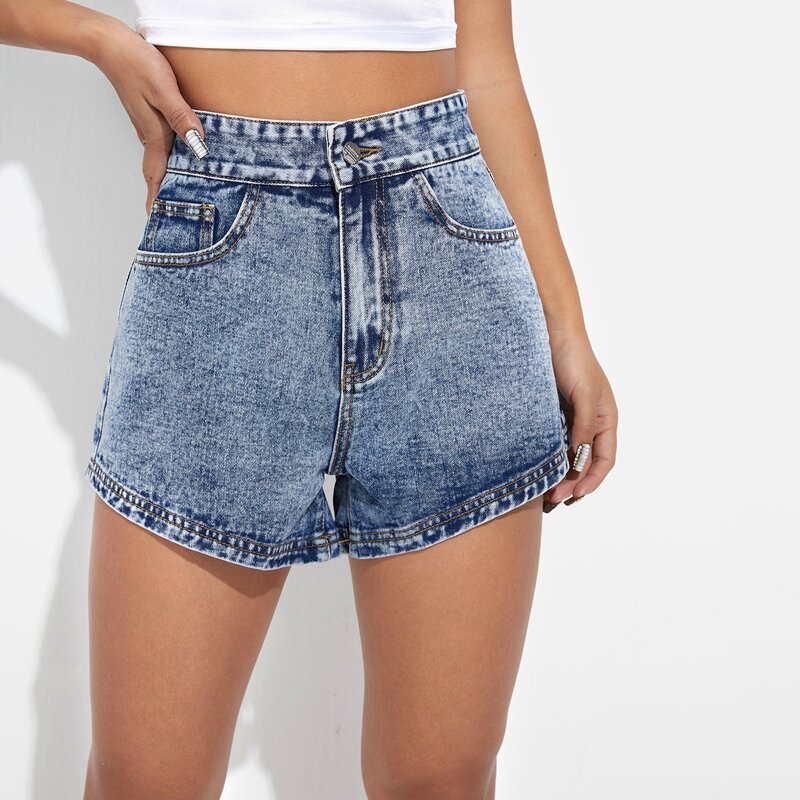 

High Waist Slant Pocket Denim Shorts, Medium wash