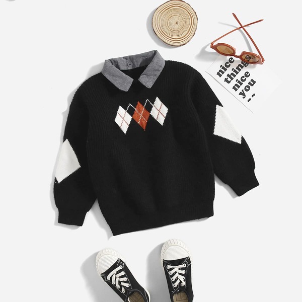 

Toddler Boy Geometric Graphic Colorblock Polo Shirt, Black
