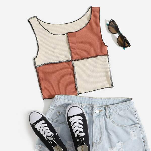 

Colorblock Stitch Trim Tank Top, Multicolor