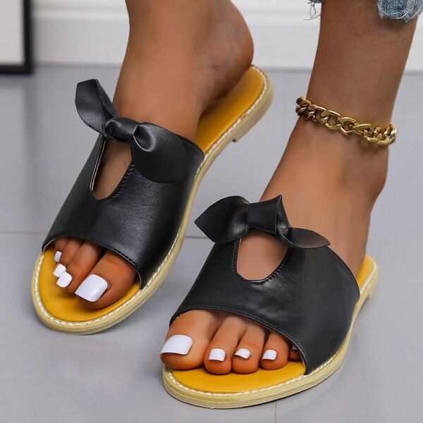 

Bow Decor Cut Out Slide Sandals, Black