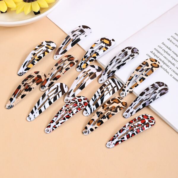 

14pcs Toddler Girls Leopard Hair Clip, Multicolor