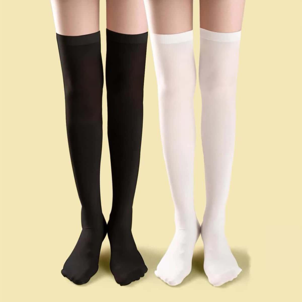 

2pairs Over The Knee Socks, Black and white