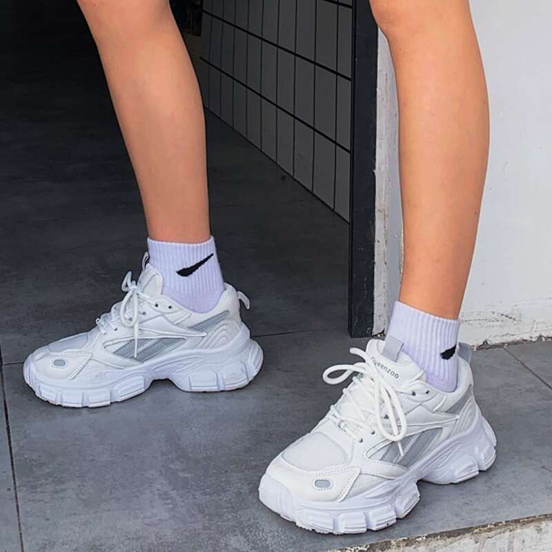 

Lace-up Front Mesh Chunky Sneakers, White