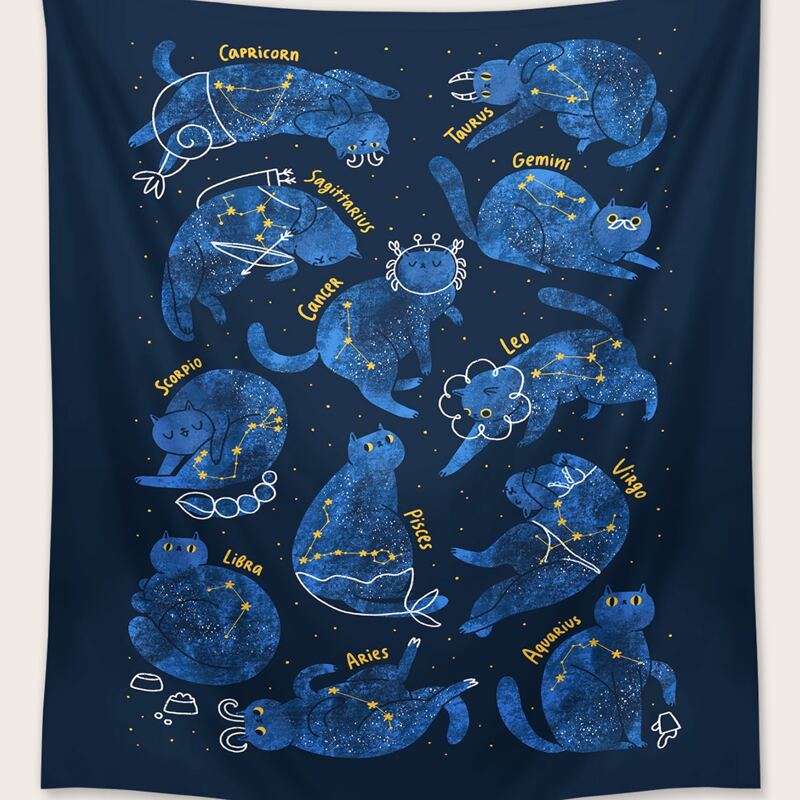 

Cartoon Cat Print Tapestry, Multicolor