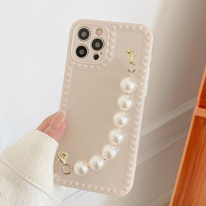 

Phone Case With Faux Pearl Beaded Hand Strap, Beige