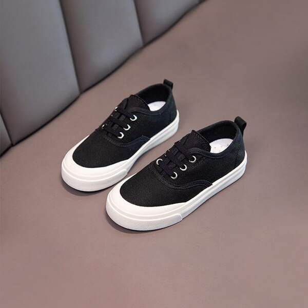 

Toddler Boys Minimalist Lace-up Front Canvas Shoes, Black