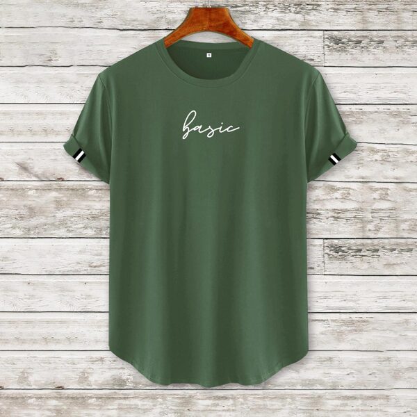 

Men Letter Graphic Curved Hem Tee, Army green