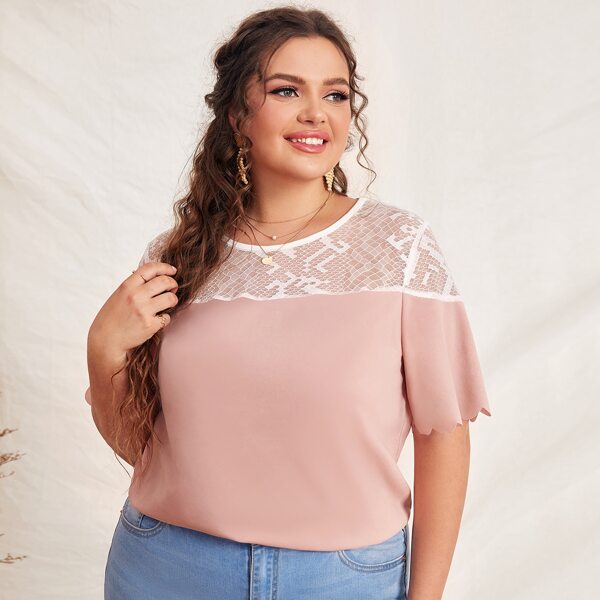 

Plus Sheer Lace Blouse, Pink