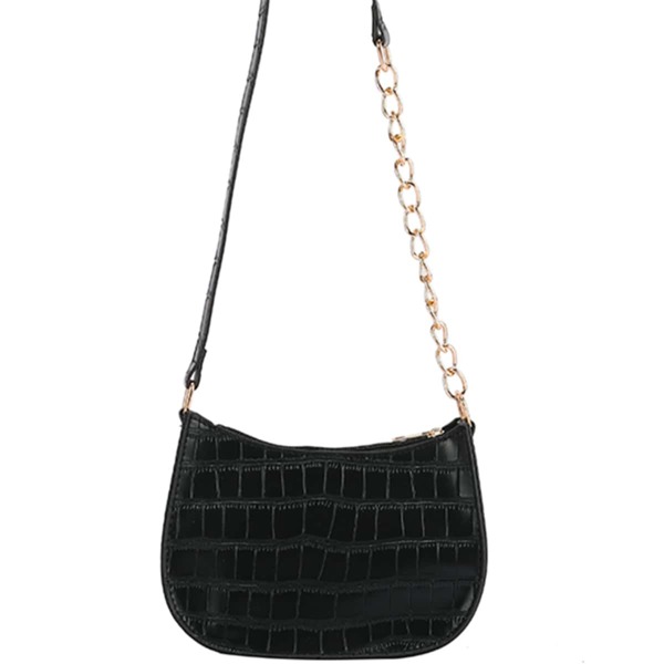 

Croc Embossed Saddle Bag, Black