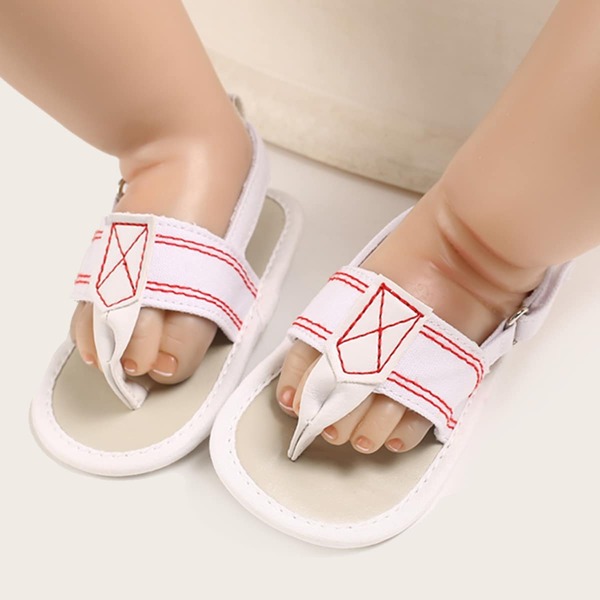 

Baby Boy Striped Pattern Slingback Thong Sandals, White