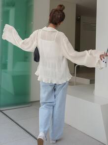 DAZY 素色紋理質感半透明襯衫 - 米色 - 查看 2