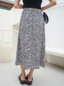 Leopard Print A-line Skirt - Black and White - View 2
