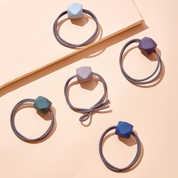 

5pcs Geometric Decor Hair Tie, Multicolor