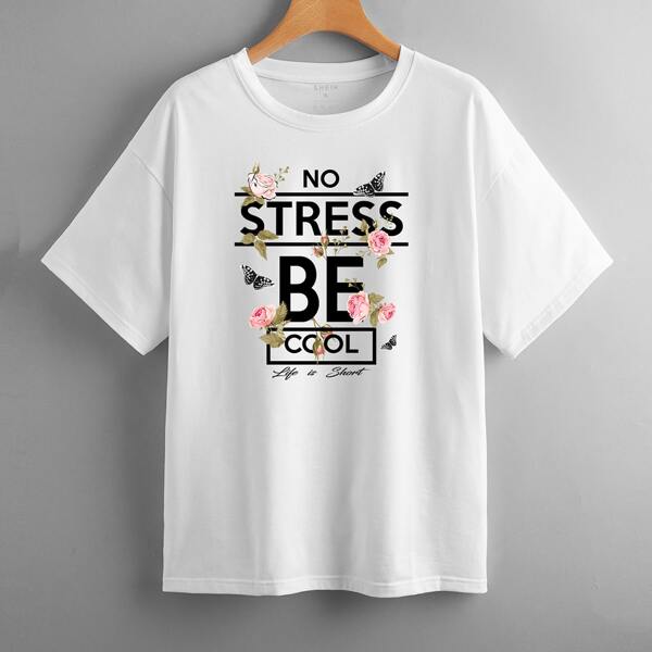 

Slogan & Floral Print T-Shirt, White