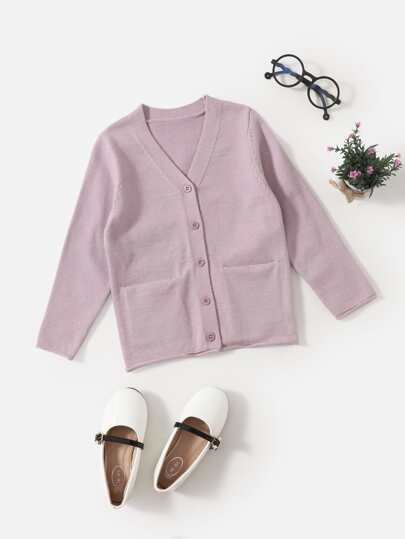 Toddler Girls Solid Button Up Cardigan