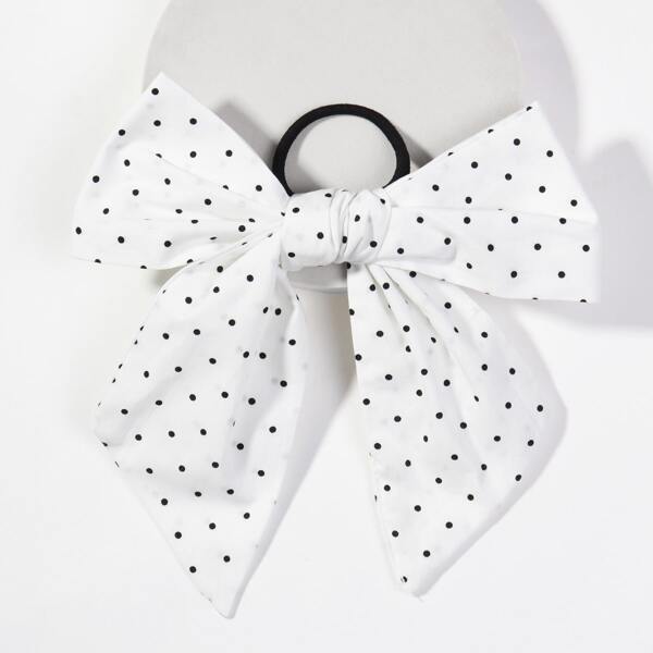 

Polka Dot Bow Decor Hair Tie, Black and white