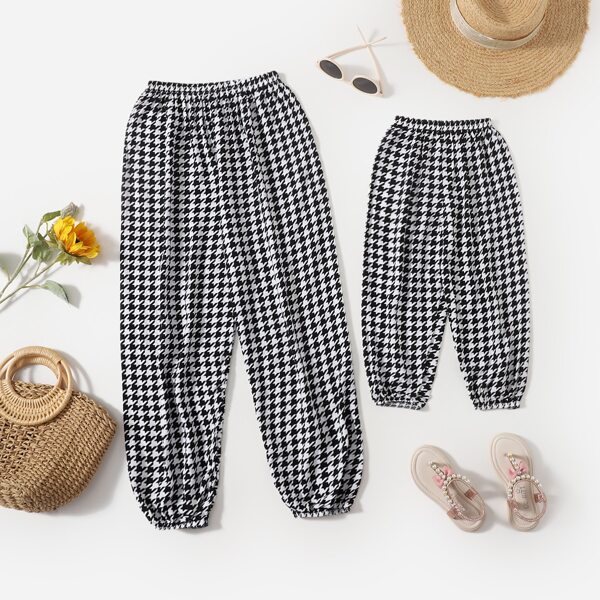 

Toddler Girls Houndstooth Print Pants, Black and white