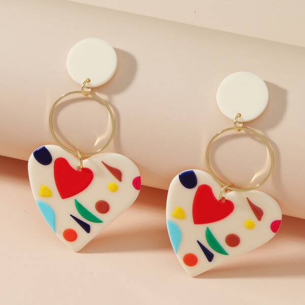 

Heart Drop Earrings, Beige