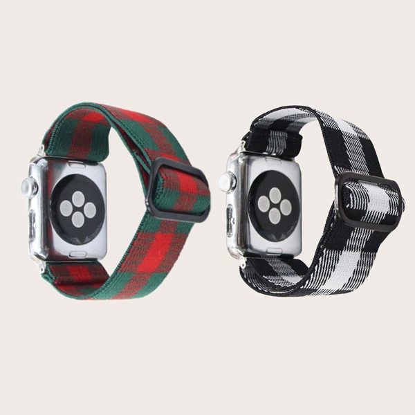 

2pcs Plaid Nylon Watchband For iWatch, Multicolor