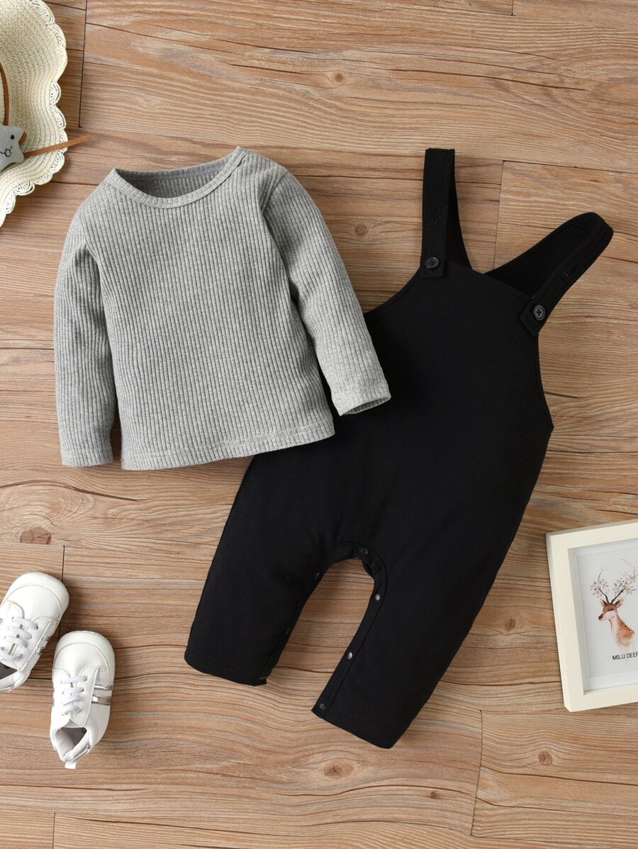 Đứa bé trai Đồ đan Ribbed Áo & Pinafore Jumpsuit - Nhiều màu - Xem 1