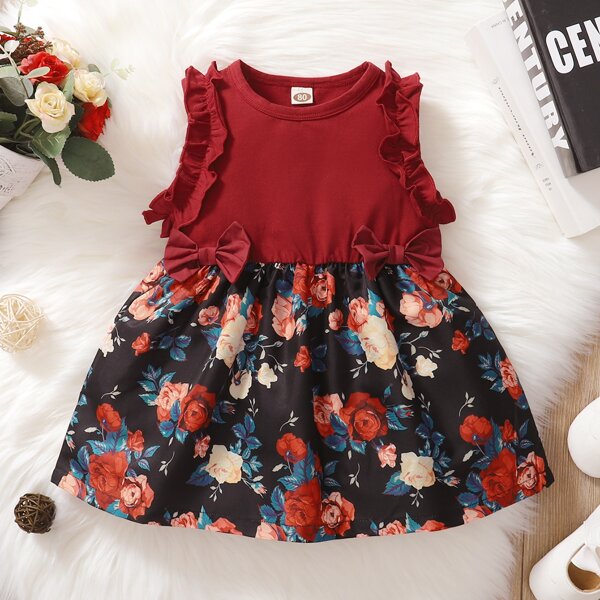 

Baby Floral Ruffle Trim Bow Front 1 Dress, Multicolor