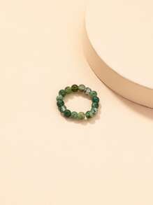 1pc Random Beaded Stone Ring - Green - View 1