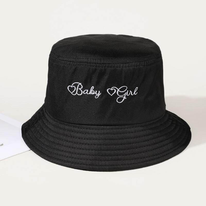 

Slogan Graphic Embroidery Bucket Hat, Black