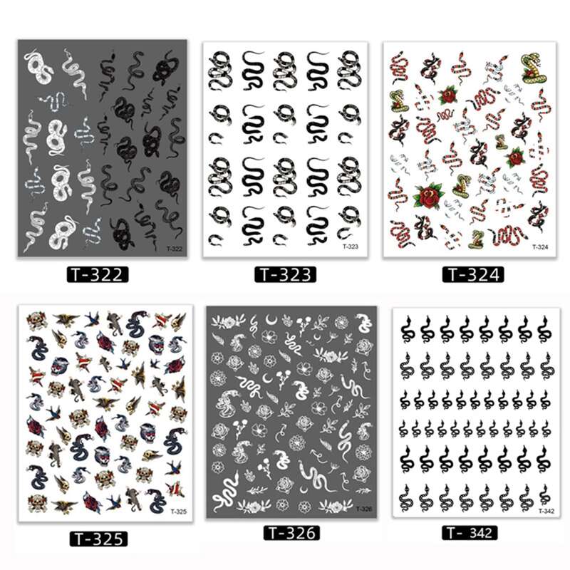

6sheets Snake Pattern Tattoo Sticker, Multicolor