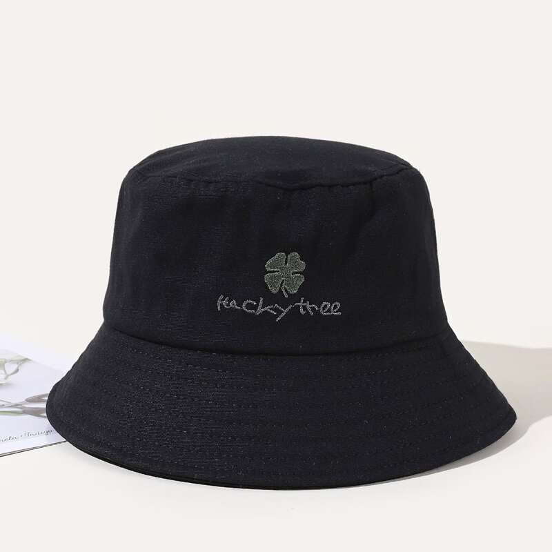 

Four Leaf Clover Embroidery Bucket Hat, Black